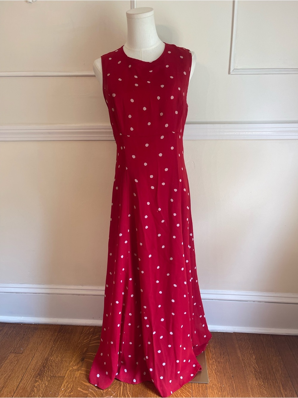 Sleeveless Red Polka Dot Maxi Dress
